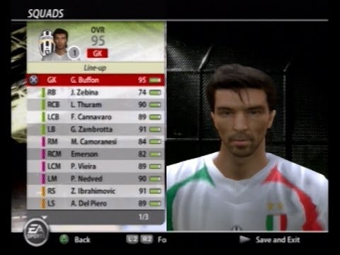 Fifa 06 Juventus Squad Buffon Thuram Cannavoaro Vieira Nedved Ibrahimovic Del Piero