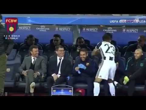 Dani Alves meeting Barca bench before match starts Barcelona- Juventus 19.4.2017??????